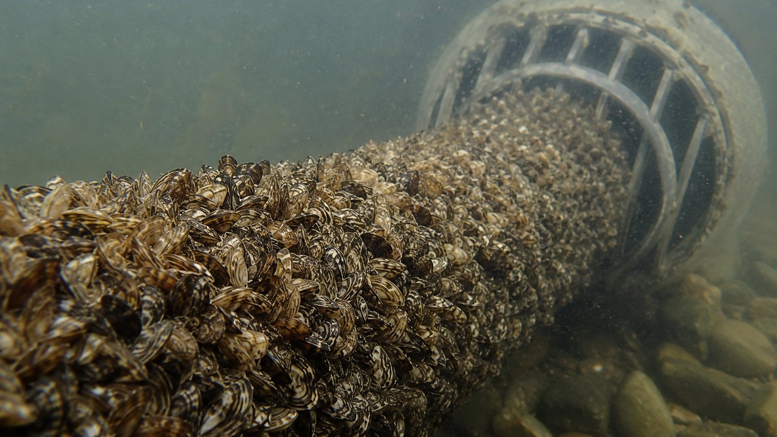 Zebra and quagga mussels clogging a water intake